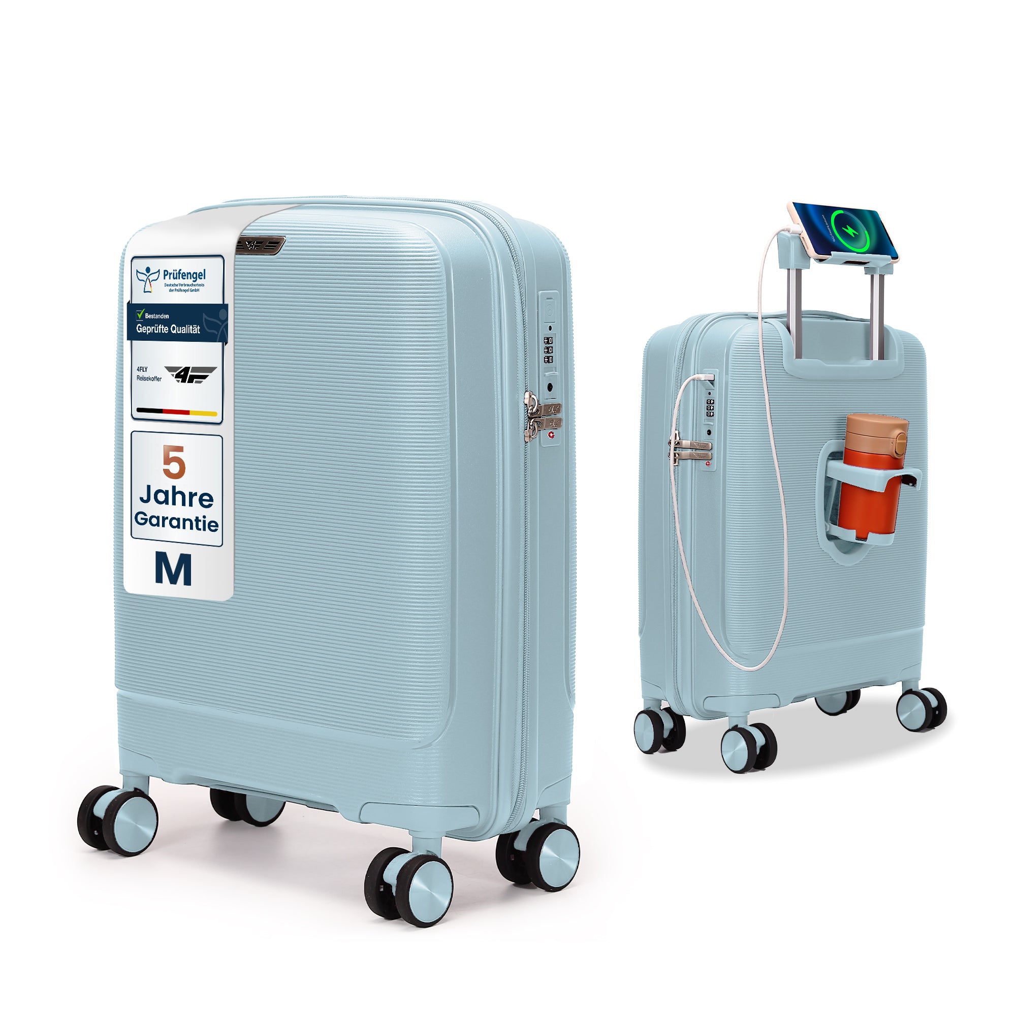 4FLY Leichter Hartschalen-Handgepäckkoffer (35L) - Hellblau