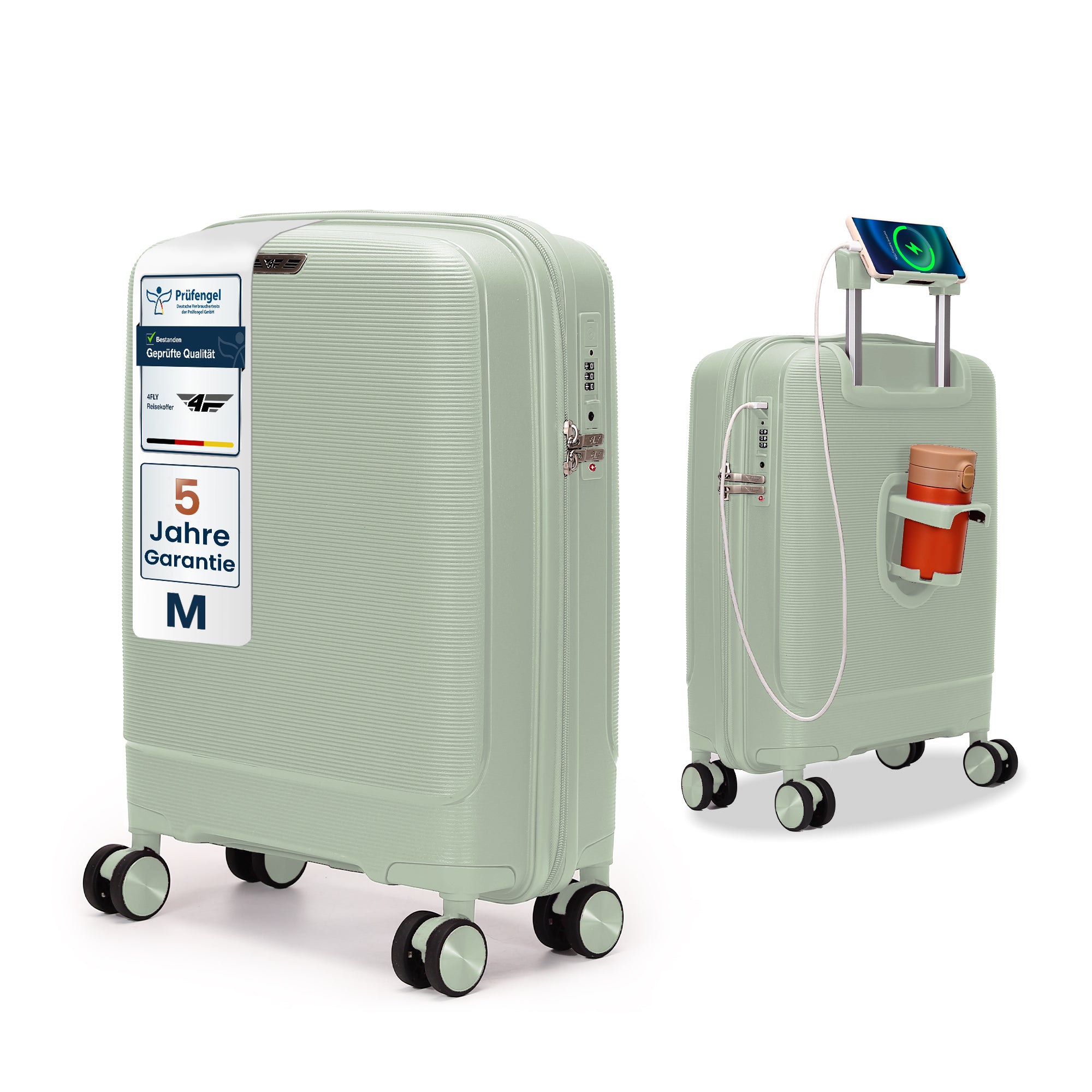 4FLY Leichter Hartschalen-Handgepäckkoffer (35L) - Hellgrün