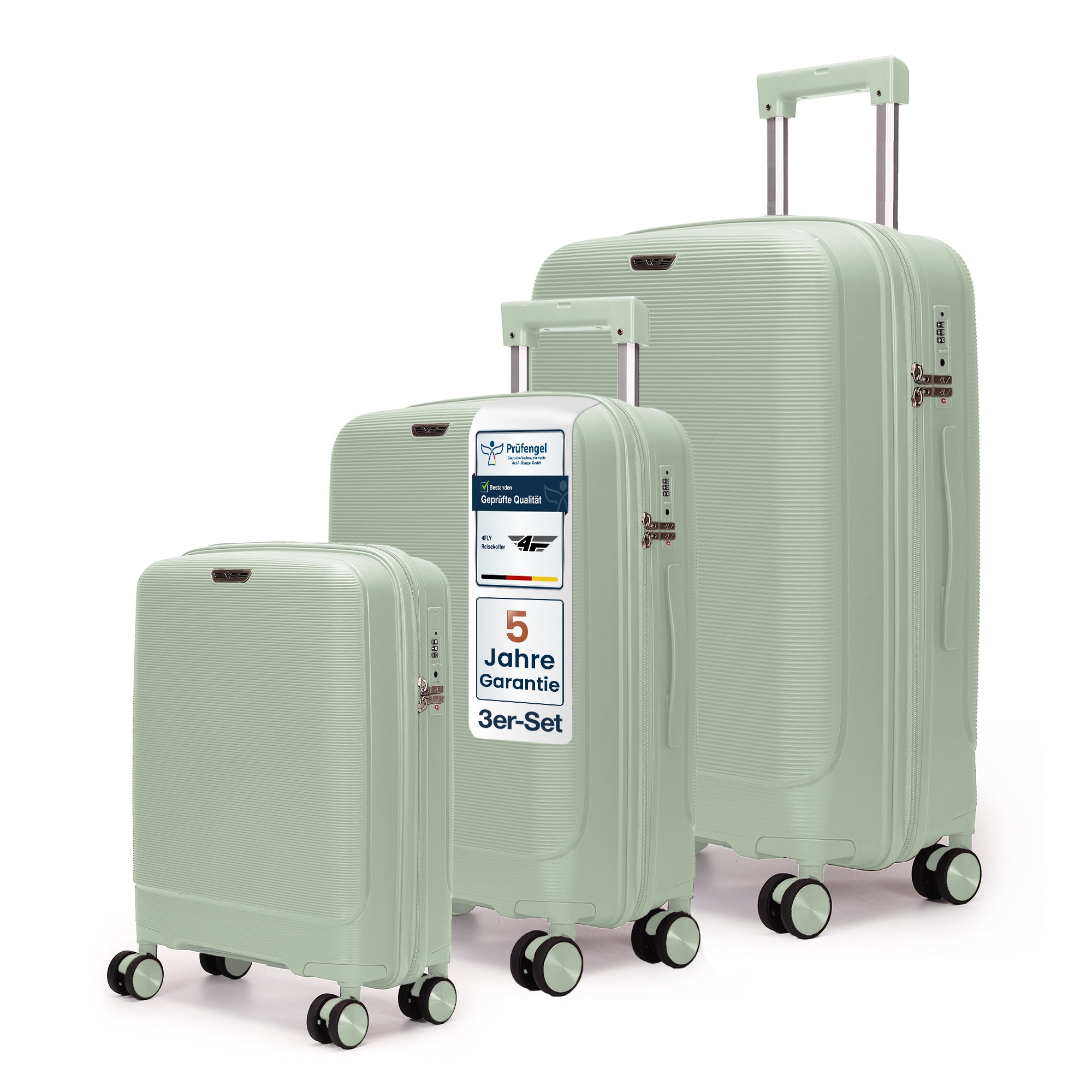 4FLY Leichter Hartschalen-Reisekoffer 3er Set - Hellgrün
