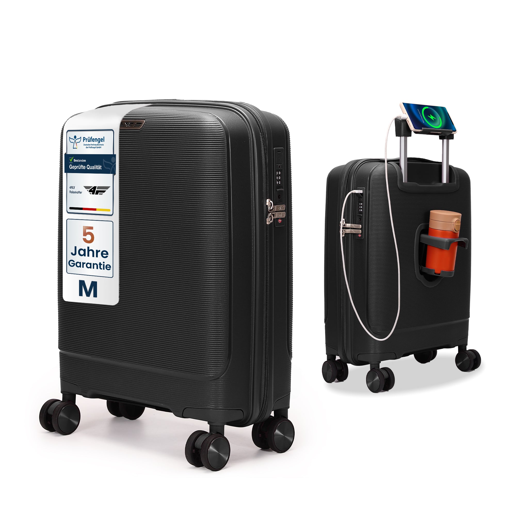 4FLY Leichter Hartschalen-Handgepäckkoffer (35L) - Schwarz